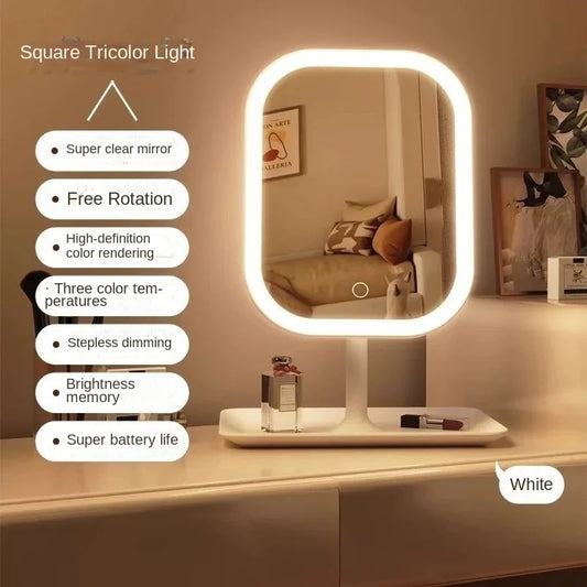 Rechargeable LED Vanity Mirror 3 Colors Dimmable Lights Touch Control Makeup Mirror Home Portable Cosmetic Makeup Mirror